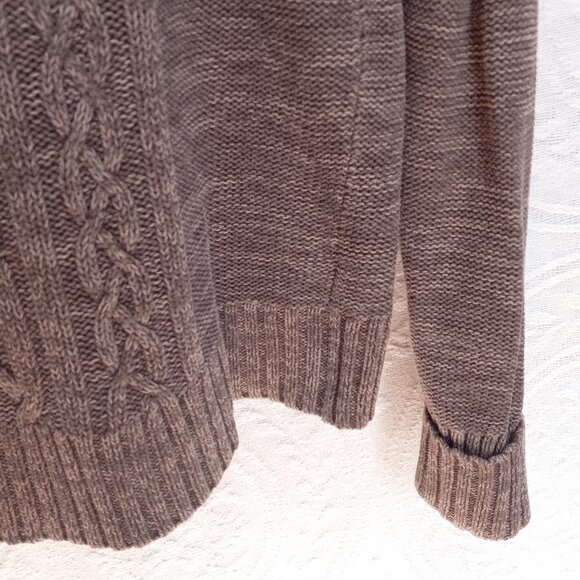 Brown Sonoma Fisherman Style Cable Knit Half Button Wide Fold Collar  LG (T-387) - Picture 7 of 11